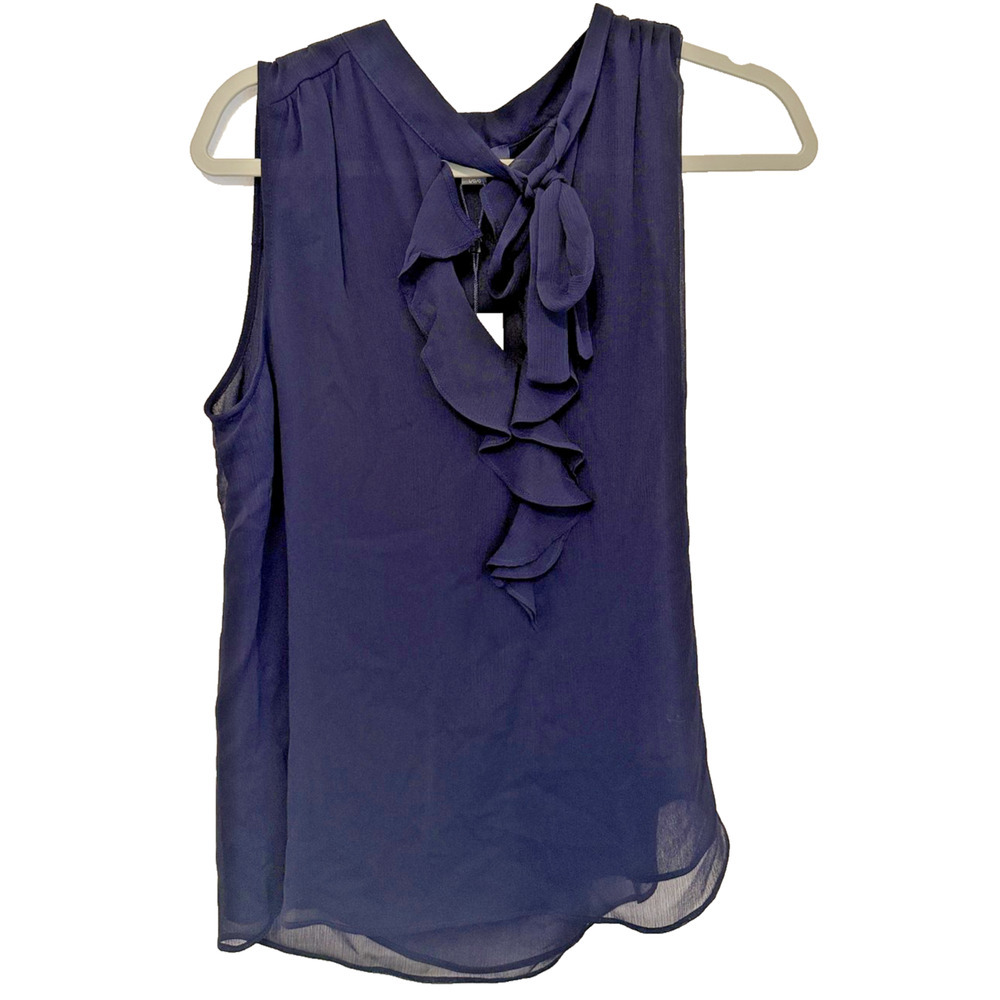Tommy Hilfiger Blouse Womens Large Navy Blue Sleeveless Ruffle‎ Chiffon Top NWT